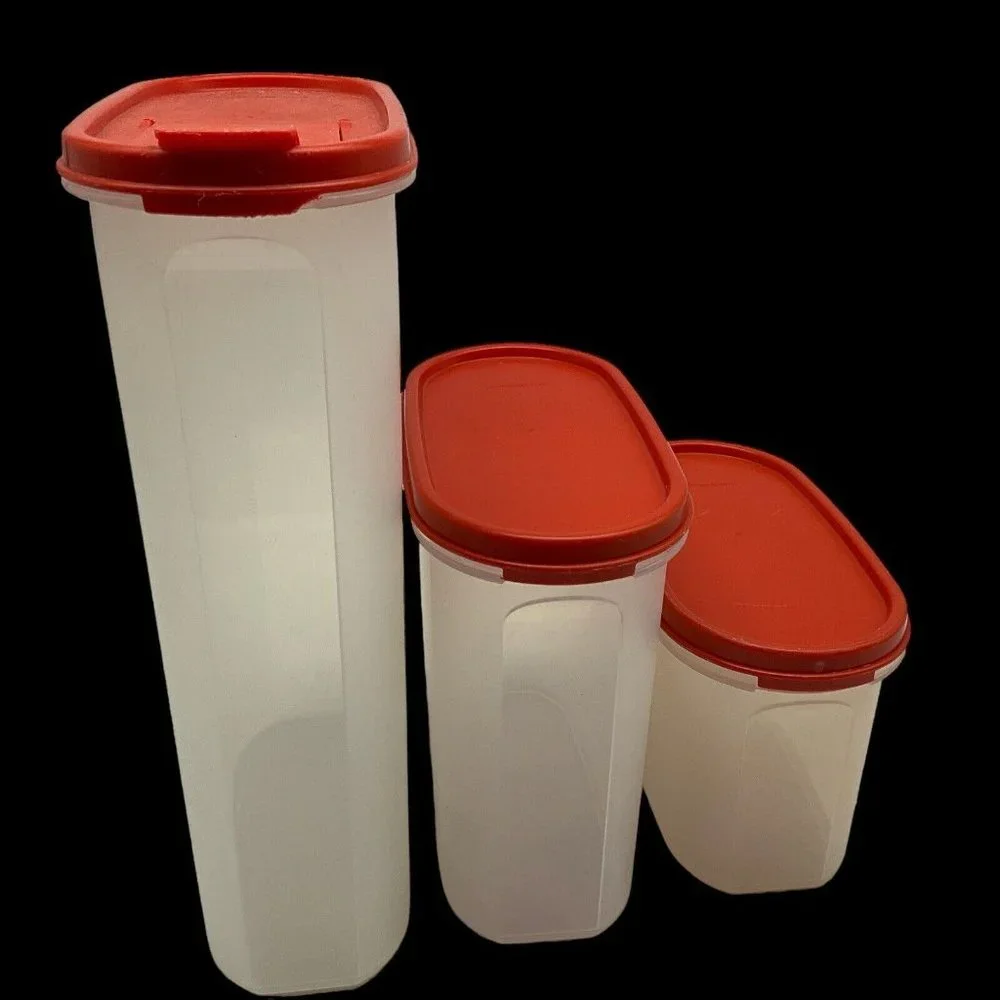 Tupperware Vintage Modular Mate Lot of 3 Containers with Red Lids Collectible